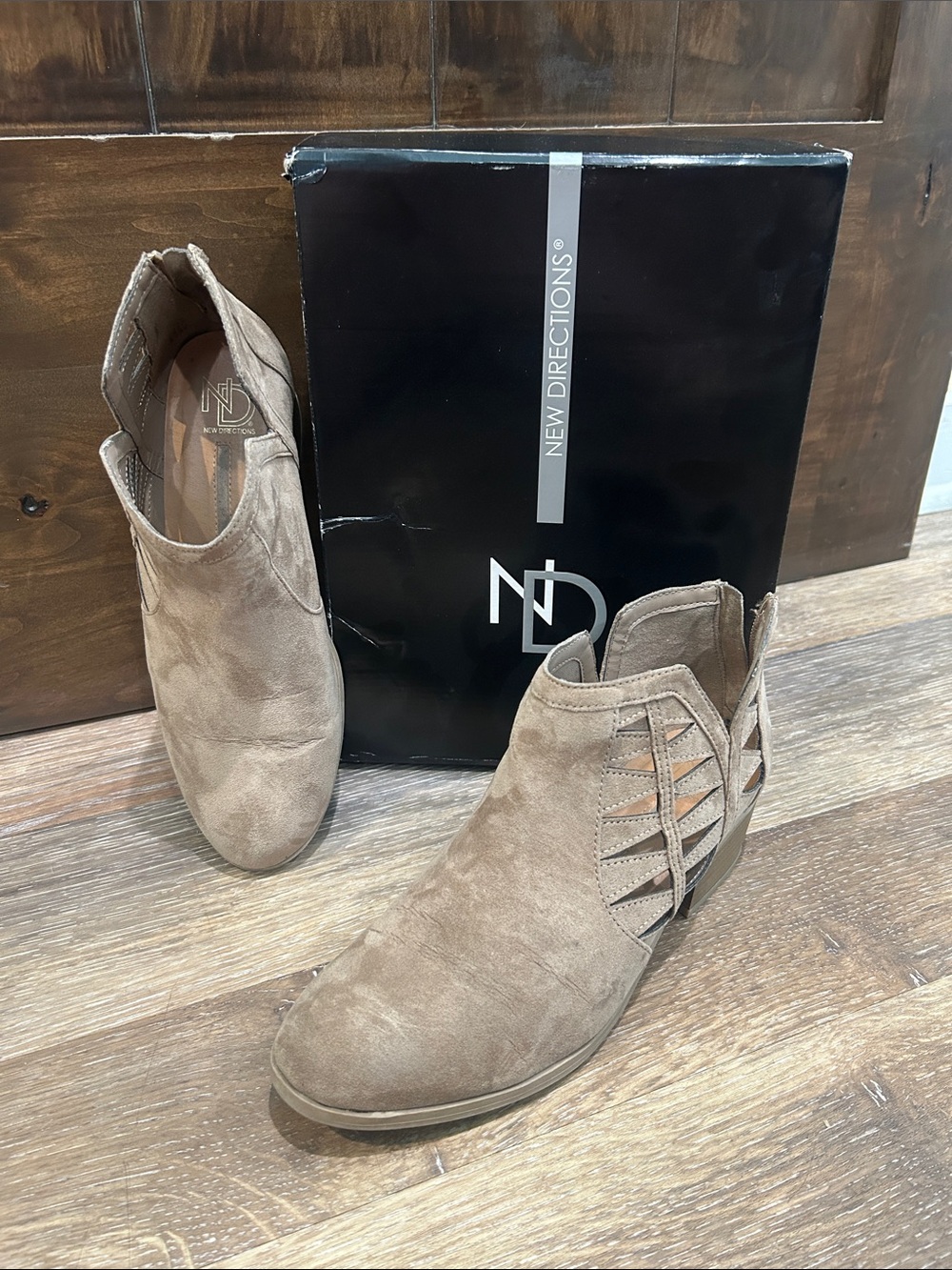 new directions Taupe Cutout Suede Ankle Booties with original box - Size 9.5